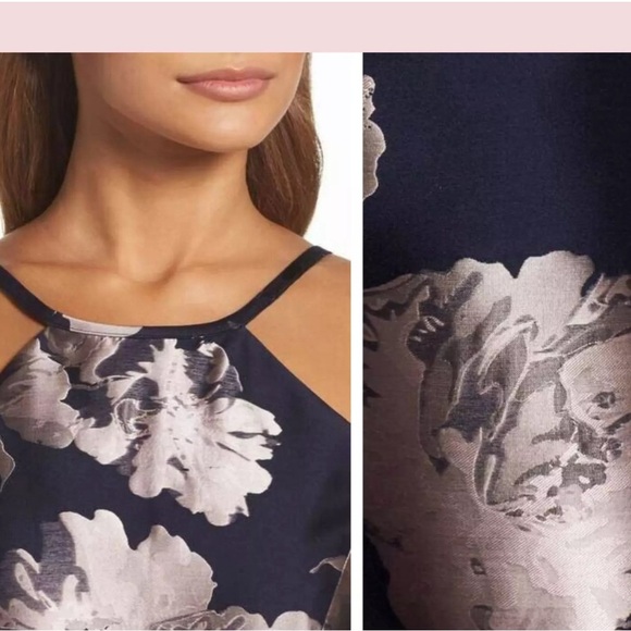 XSCAPE Satin Halter Neck Fit & Flare Floral Print Mini Dress - Picture 4 of 14